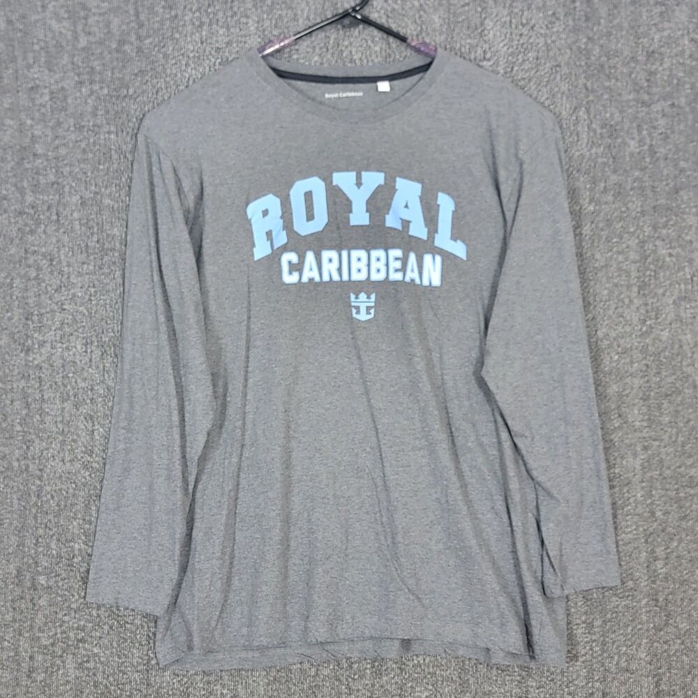 Royal Caribbean T-Shirt Mens 2XL Gray Long Sleeve Crown & Anchor Logo Cruise Tee